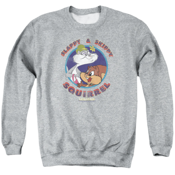 Athletic heather men's crewneck sweatshirt with Animaniacs Slappy And Skippy Squirrel graphic