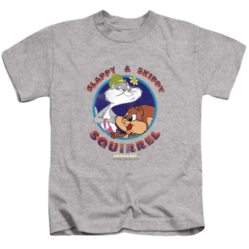 Athletic heather kid's t-shirt for ages 4 to 7 with Animaniacs Slappy And Skippy Squirrel graphic