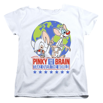 White women's t-shirt with Pinky and The Brain Campaign graphic