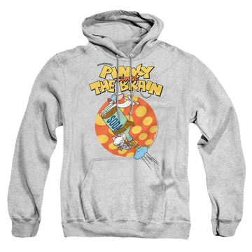 Athletic heather pullover hoodie with Pinky and The Brain Soda graphic