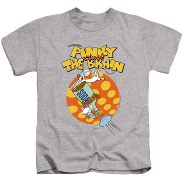 Athletic heather kid's t-shirt for ages 4 to 7 with Pinky and The Brain Soda graphic
