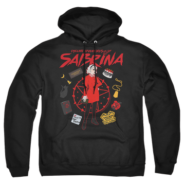 Black pullover hoodie with Chilling Adventures of Sabrina Circle graphic