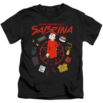 Black kid's t-shirt for ages 4 to 7 with Chilling Adventures of Sabrina Circle graphic