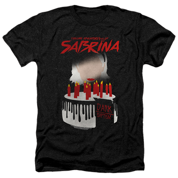 Charcoal men's heather t-shirt with Chilling Adventures of Sabrina Dark Baptism graphic