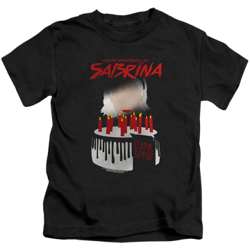 Black kid's t-shirt for ages 4 to 7 with Chilling Adventures of Sabrina Dark Baptism graphic