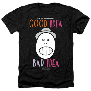 Charcoal men's heather t-shirt with Animaniacs Good Idea Bad Idea graphic