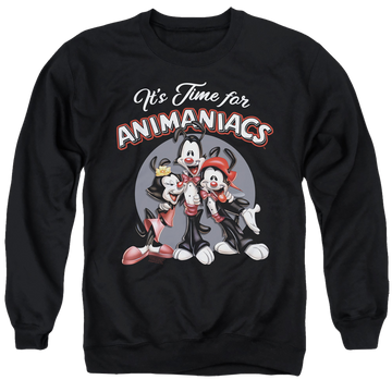 Black men's crewneck sweatshirt with Animaniacs Its Time For graphic