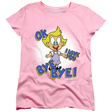 Pink women's t-shirt with Animaniacs Mindy graphic
