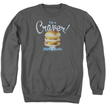 Charcoal men's crewneck sweatshirt with White Castle Craver graphic