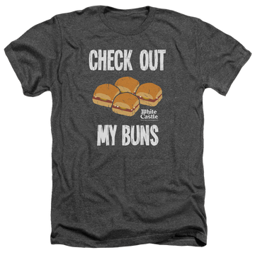 Charcoal men's heather t-shirt with White Castle My Buns graphic