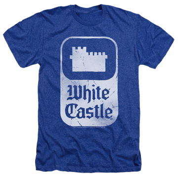 Royal men's heather t-shirt with White Castle Classic Logo graphic