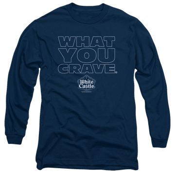 Navy men's long sleeve t-shirt with White Castle Craving graphic