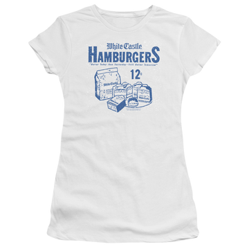 White juniors t-shirt with White Castle 12 Cents graphic