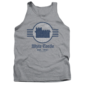 Athletic heather men's tank with White Castle Emblem graphic