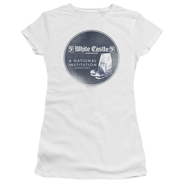 White juniors t-shirt with White Castle National Institution graphic