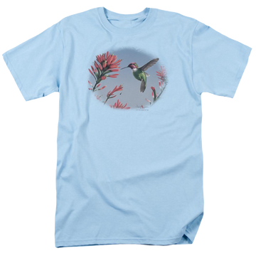 Light blue men's regular fit t-shirt with Wild Wings Annas Hummingbird graphic