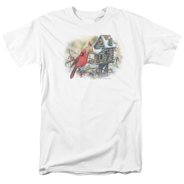 White men's regular fit t-shirt with Wild Wings Cardinals Rustic Retreat graphic