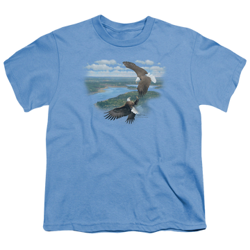 Carolina blue youth t-shirt for ages 8 to 12 with Wild Wings Sky Dancers graphic
