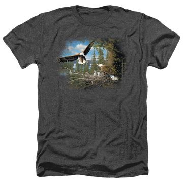 Charcoal men's heather t-shirt with Wild Wings Spring Bald Eagles graphic