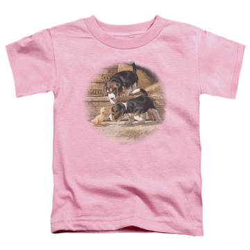 Pink toddler t-shirt with Wild Wings Getting Acquainted graphic