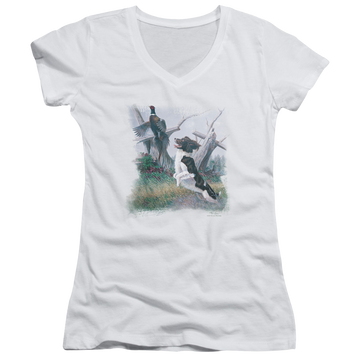 Wild Wings Springer With Pheasant - Juniors V-Neck T-Shirt Juniors V-Neck T-Shirt Wild Wings