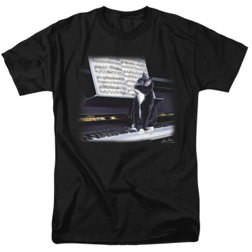 Black men's regular fit t-shirt with Wild Wings Kitten On The Keys graphic