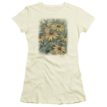 Cream juniors t-shirt with Wild Wings Monarch Butterfly graphic