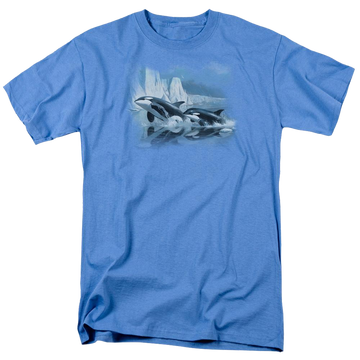 Carolina blue men's regular fit t-shirt with Wild Wings Glaciers Edge Orcas graphic