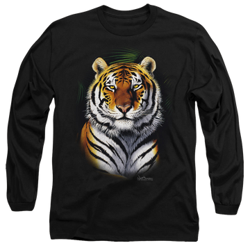 Black men's long sleeve t-shirt with Wild Wings Jungle Fire graphic