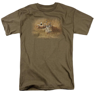 Safari green men's regular fit t-shirt with Wild Wings Cheetah Family graphic