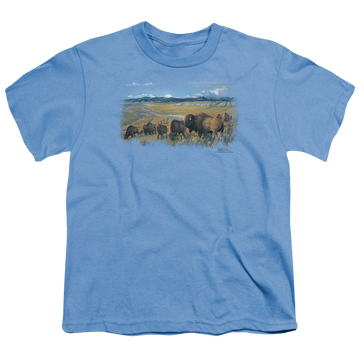Carolina blue youth t-shirt for ages 8 to 12 with Wild Wings The Passing Herd graphic