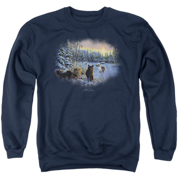 Navy men's crewneck sweatshirt with Wild Wings Hunters Moon The Spoils graphic