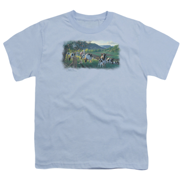 Light blue youth t-shirt for ages 8 to 12 with Wild Wings Gods Country graphic