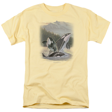 Banana men's regular fit t-shirt with Wild Wings Breaching Orcas graphic