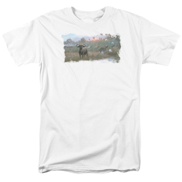 White men's regular fit t-shirt with Wild Wings Cape Buffalo graphic
