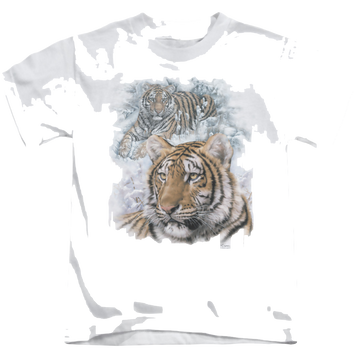 White kid's t-shirt for ages 4 to 7 with Wild Wings Tigers graphic