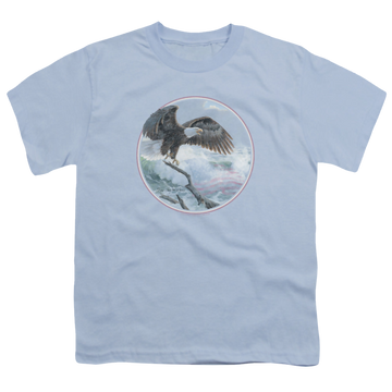 Light blue youth t-shirt for ages 8 to 12 with Wild Wings Wild Glory graphic
