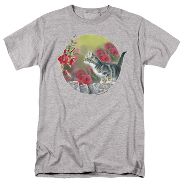 Athletic heather men's regular fit t-shirt with Wild Wings Kitten Flowers graphic