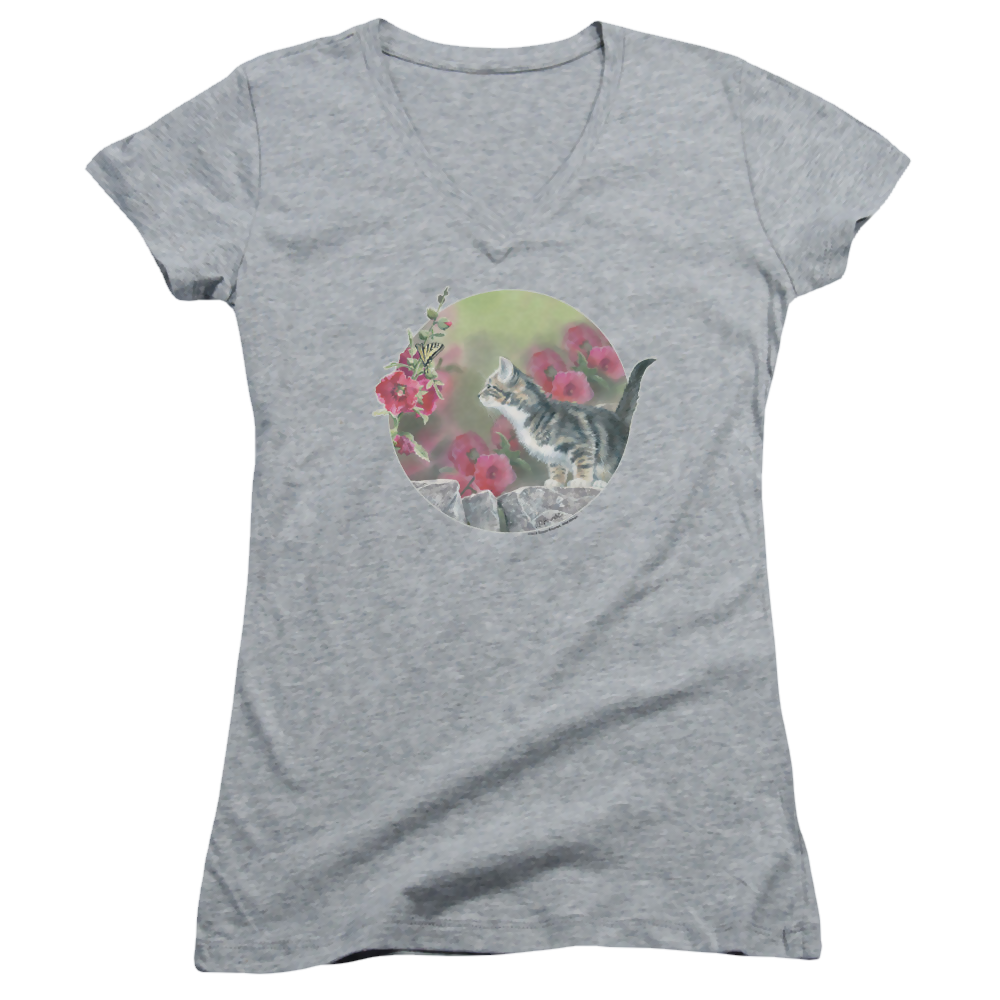 Wild Wings Kitten Flowers - Juniors V-Neck T-Shirt Juniors V-Neck T-Shirt Wild Wings