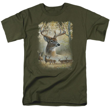 Military green men's regular fit t-shirt with Wild Wings Bucks graphic