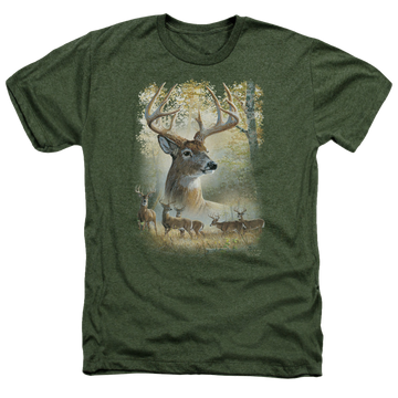 Military green men's heather t-shirt with Wild Wings Bucks graphic