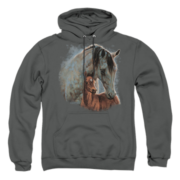 Charcoal pullover hoodie with Wild Wings Painted Horses graphic