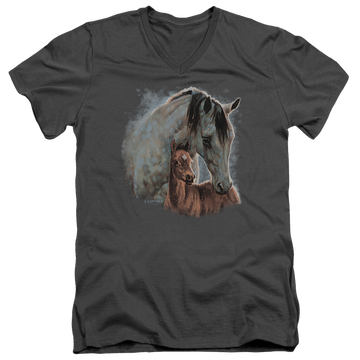 Charcoal men's v-neck t-shirt with Wild Wings Painted Horses graphic