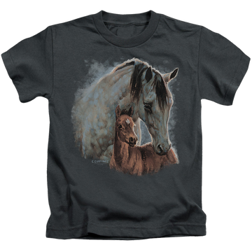 Charcoal kid's t-shirt for ages 4 to 7 with Wild Wings Painted Horses graphic