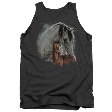 Charcoal men's tank with Wild Wings Painted Horses graphic