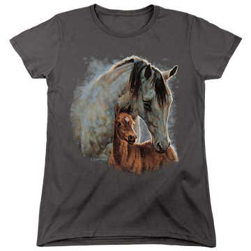 Charcoal women's t-shirt with Wild Wings Painted Horses graphic