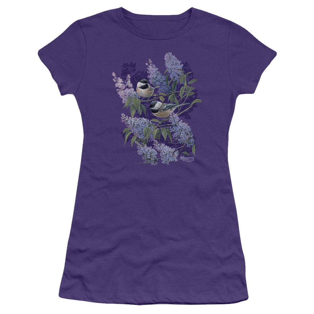 Wild Wings Chickadees And Lilacs - Juniors T-Shirt Juniors T-Shirt Wild Wings