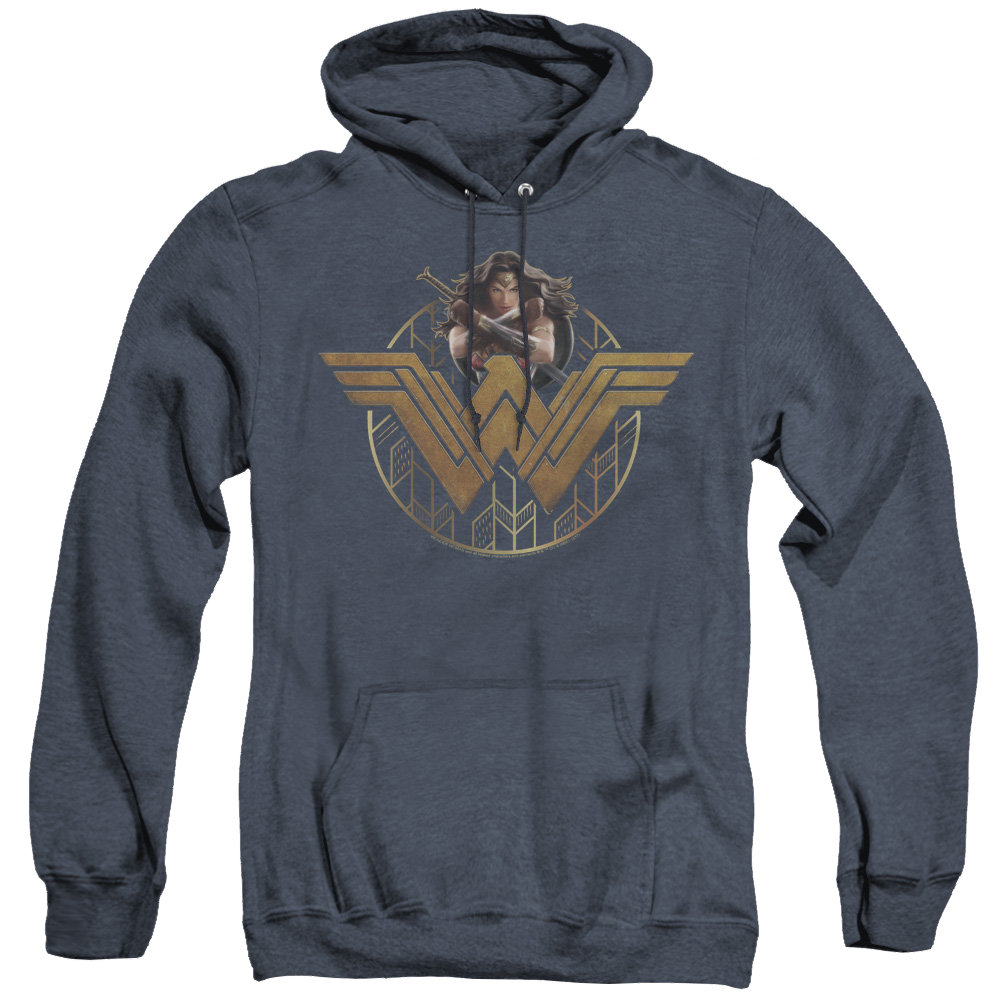 Wonder Woman Movie Power Stance And Emblem - Heather Pullover Hoodie Heather Pullover Hoodie Wonder Woman