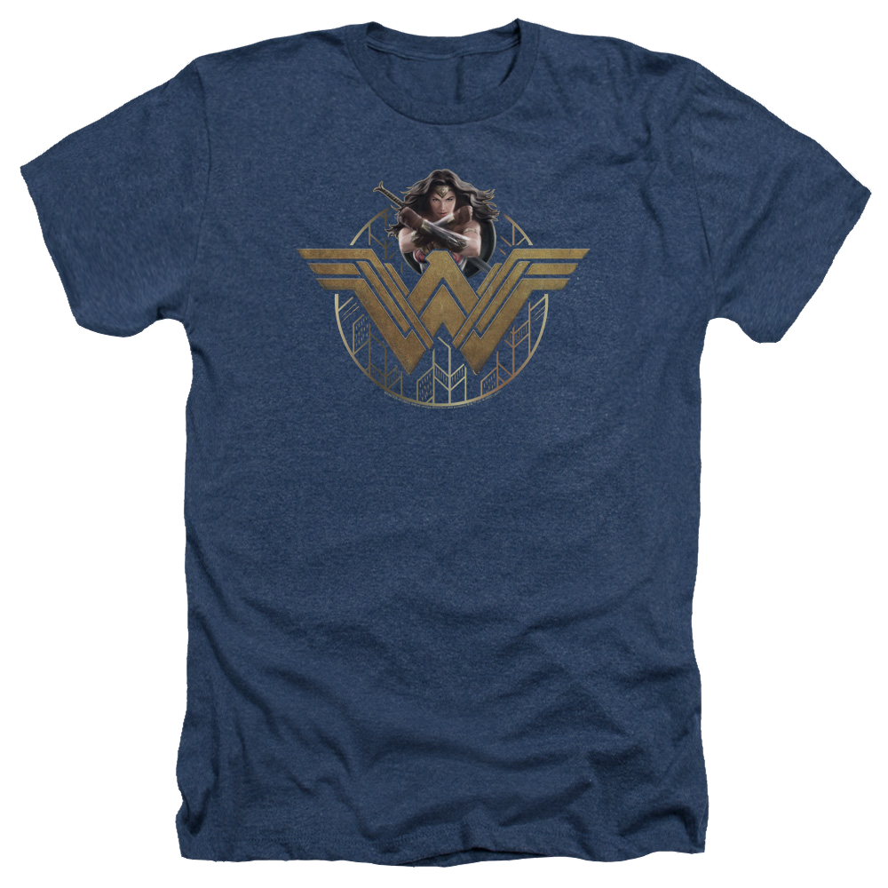 Wonder Woman Power Stance And Emblem Men's Heather T-Shirt Men's Heather T-Shirt Wonder Woman
