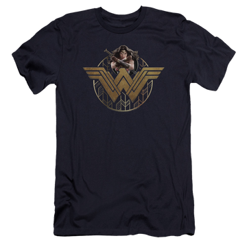 Wonder Woman Power Stance And Emblem Men's Premium Slim Fit T-Shirt Men's Premium Slim Fit T-Shirt Wonder Woman
